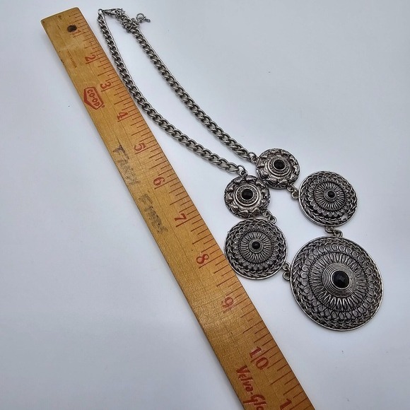 Boho Statement Necklace Silver Tone Mandala Womens Fashion Jewelry - Picture 6 of 7